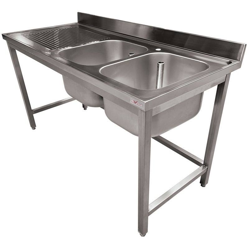 Stainless steel sink ECO 2 tanks and right drain surface, without lower shelf